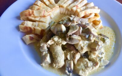 Puten-Pilz-Pfanne mit Mozzarellanudeln